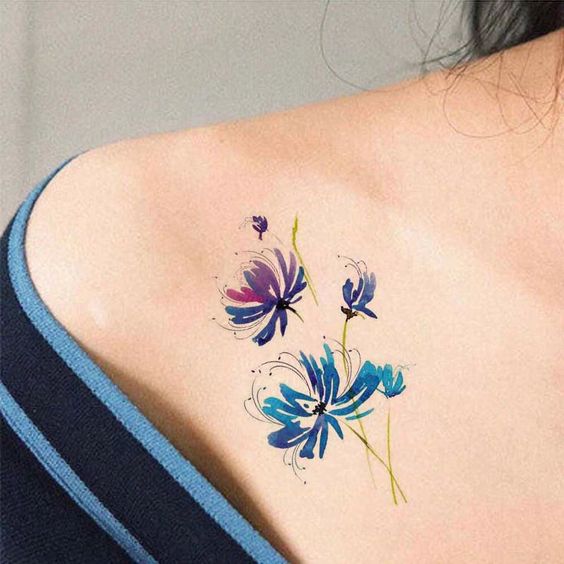 Watercolor chest Spider Lily tattoo