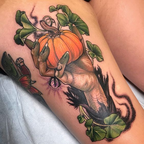 thigh neo traditional tattoo for woman