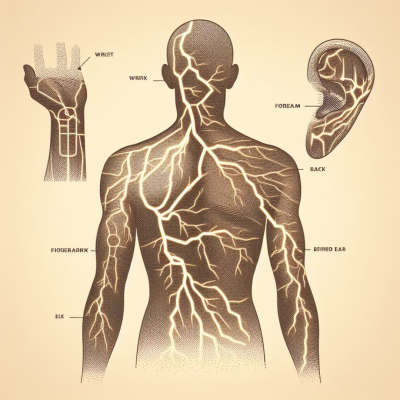 Diagram highlighting popular body locations for lightning tattoos